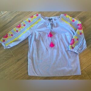 Talbots Top Contrast Embroidered Women Size Mp